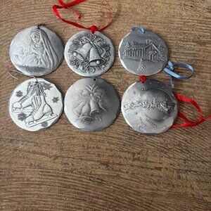 Lot 6 Wendell August aluminum Christmas tree ornaments